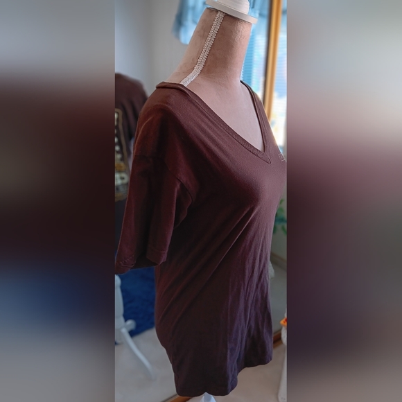 American Apparel~Brown V-Neck Women's Western Graphic Short Sleeve T-shirt - Picture 4 of 10